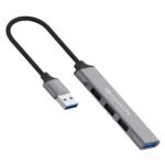 Amkette 4 Port USB Hub for Laptop/PC with USB 3.0 Port for 5 Gbps Superspeed Data Transmission,1*USB 3.0 Ports, 3*USB 2.0 Port,Sleek Metal Design,Universally Compatible with All USB,PC,Laptop (Grey)