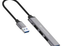 Amkette 4 Port USB Hub for Laptop/PC with USB 3.0 Port for 5 Gbps Superspeed Data Transmission,1*USB 3.0 Ports, 3*USB 2.0 Port,Sleek Metal Design,Universally Compatible with All USB,PC,Laptop (Grey)