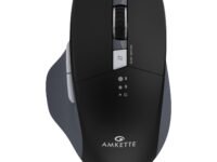 Amkette Hush Pro Epic M Rechargeable Wireless Mouse/Bluetooth Mouse | 3 Device Connectivity (2xBT&2.4G) with Top Mounted Device Switch Button, Silent Switches, Ergonomic Design, Upto 3200 DPI (Black)