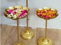 Antique Decorative Set of 3 Urli Bowl Tealight Holders with Taj Stand Home Decor for Diwali & Puja | Perfect for Festive Ambiance & Traditional Deco
