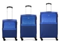 Aristocrat Drift Set of 3 Expander Trolley Bag 55, 69 & 79cm | Small+Medium+Large | Soft Luggage | 8-Wheel Suitcase | Combination Lock with Sturdy Zipper | Robust Construction | 3-Year Warranty (Blue)