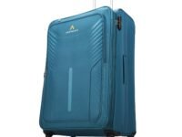 Aristocrat Large Skyway Size Soft Check in Spinner Luggage (79 Cm)|Spacious Polyester Trolley with 4 Wheels and Combination Lock|Dazzling Teal Blue|Unisex| 3 Years Warranty