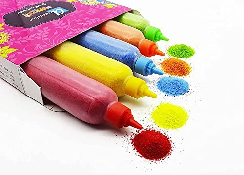 Ascension Rangoli Powder Colors Bottles Design Creativity Diwali Floor Rangoli Art Ceramic Colours Rangoli Color Powder Rang for Navratri Pongal Pooja Mandir with Rangoli Design Book (Set of 10)
