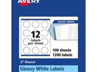 Avery Round Labels with Sure Feed, 2" Diameter, 1,200 White Glossy Labels (36498)