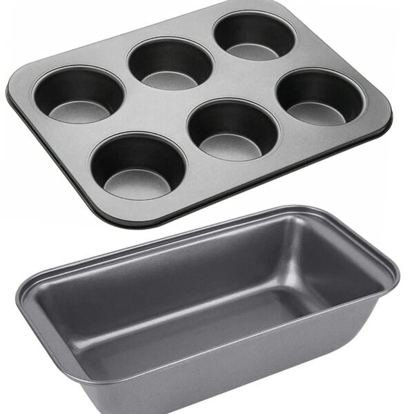BANQLYN Popular Combo – Carbon Steel Non-Stick Bread Loaf Pan Tin Tray, 6 Cup Muffin Baking Tray & Cupcake Mould Baking Tray Tin Pan Set for Making The Perfect Cupcake & Bread