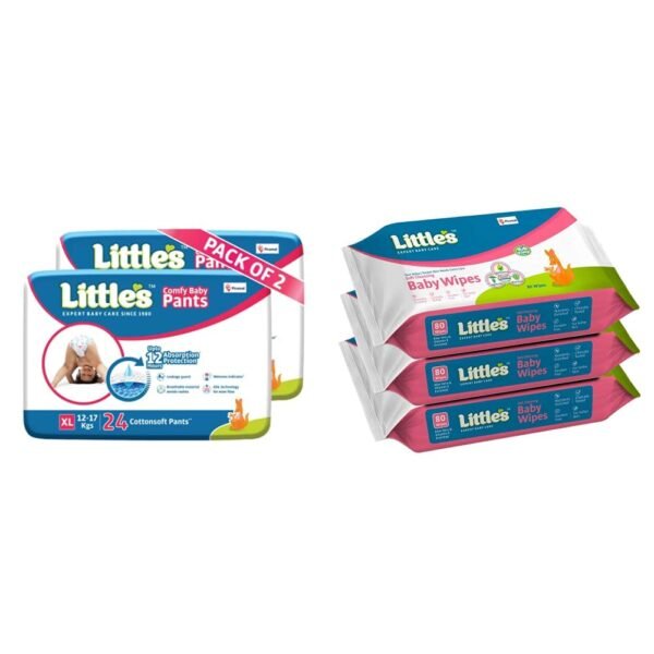 Baby Pants Diapers (XL - 48) + Baby Wipes 80's - Pack of 3