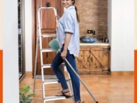Bathla Advance 5-Step Foldable Aluminium Ladder for Home | Heavy Duty & Anti-Slip Steps | 5 Year Manufacturer Warranty | with Sure-Hinge Technology (Orange)