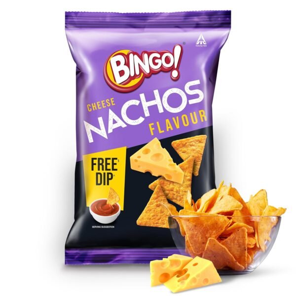 Bingo Nachos Cheese,Free Dip,Crunchy,Crispy Nacho Chips,Made Of Corn,Snacks Pack,82.5 G/80 Gram/85.4Gram(Weight May Vary)