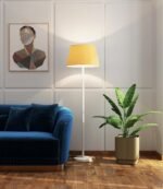 BlueBite Club Floor Lamp (Yellow) | 4.75 ft | Cotton Fabric Cone Shape | White Metal Base | White LED Bulb Included | Hidden Wire Design | Home Decor - Living Room, Bedroom & Office