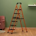 BonKaso Premium Steel Multipurpose Climb Easy Anti-Slip 6-Step Foldable Ladder with Safety Clutch Lock, Support Handle and Tool Tray for Home - (Orange & Black)