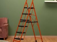 BonKaso Premium Steel Multipurpose Climb Easy Anti-Slip 6-Step Foldable Ladder with Safety Clutch Lock, Support Handle and Tool Tray for Home - (Orange & Black)