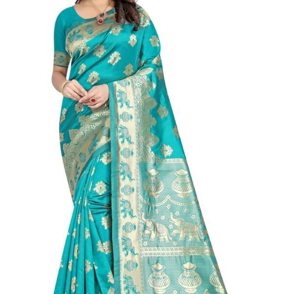 C J Enterprise Women's Pure Soft Kanjivaram Silk Saree Banarasi Design Style With Blouse Piece for Wedding (Pari9016-51)