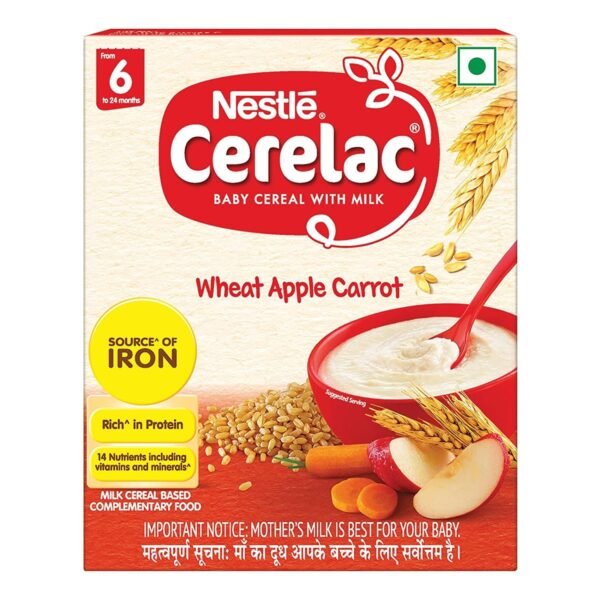 CERELAC Baby Cereal With Milk , Wheat Apple Carrot ,Stage 1, From 6 To 24 Months , Source Of Iron & Protein , Bag-In-Box Pack, 300g