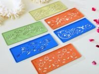 CRAFTAM Different Design Ready to Draw Rangoli Making Stencils, Rangoli Plastic Stencils for Floor Decoration (Set of 12, Size 3x7 Inch)