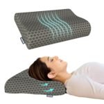 CareFoam Memory Foam Cervical Neck Pillow | 2 Years Warranty | Pain Relief Sleep, Improves Posture Spinal Alignment, Neck Pain Relief | Medium 21 x 13 x 4 Inch | Black acquard Cover | Pack of 1