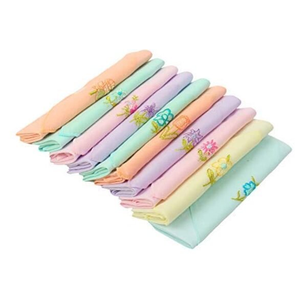 Caruso Italy Women'S Embroidered 100% Pure Cotton Handkerchief Multicolor | Hanky For Women | Pack Of 10