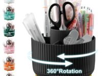 Cayxenful Pencil Holder For Desk,5 Slots 360°Degree Rotating Desk Organizers And Accessories,Desktop Storage Stationery Supplies Organizer, Cute Pencil Cup Pot For Office, School, Home (H-Black)
