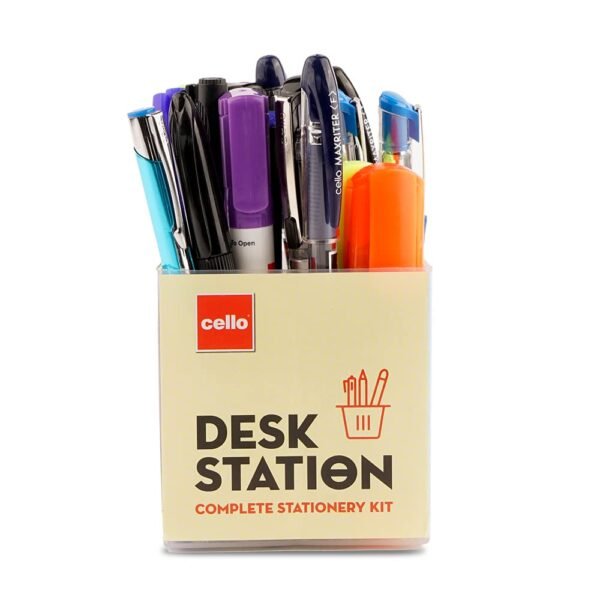 Cello Desk Station, Assorted Office Stationery Items 23 Stationery Items & 1 Pen Stand, Multicolor (Plastic) Corporate Gifts For Employees