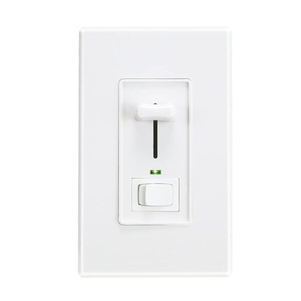 Cloudy Bay in Wall Dimmer Switch with Green Indicator,for LED Light/CFL/Incandescent, Single Pole &3-Way Dimmable Slide,600 Watt max,Cover Plate Included,White,UL Listed