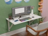 Compal Wall Mounted Desk - Folding Glossy Finish Plywood Study Table, Work & Laptop Table (19X32 Inches, White)