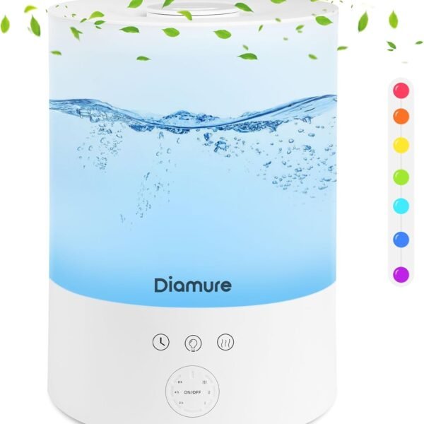 Cool Mist Humidifiers for Bedroom Large Room - Baby Air Humidifier with Night Light 8 Color - Quiet Ultrasonic Top Fill Humidifier - 28H Diffuser for Plants, Timer, Auto Shut-Off, 2.5L, White