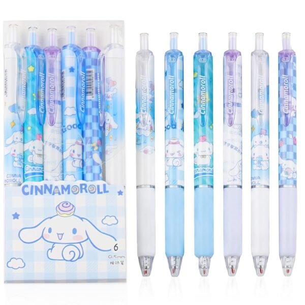 CoolShef 6Pcs Kawaii Cute Pens Set, 0.5mm Black Ink Retractable Gel Pens, Fun Stationery for School Office Writing Supplies, Cute Cinnamoroll Pens for Girls Kids Boys Gifts