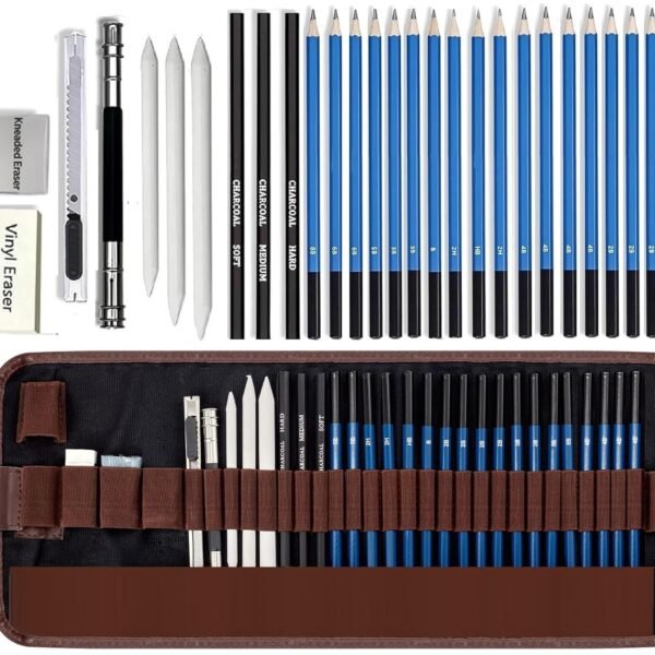 Corslet 28 Pc Drawing Pencils Sketch Pencil Set Art Supplies Set for Kids Adults Beginners Professional Sketching Kit Art Graphite Charcoal Pencil Blending Stump Drawing Kit Shading Pencils Set