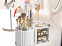 Crobat Rotating Pen Holder 360° Rotatable Multifunctional Desk Organizer Space-Saving Pen Stand for Office Home School White Compact Stationery Holder for Pens Pencils Scissors and Desk Supplies