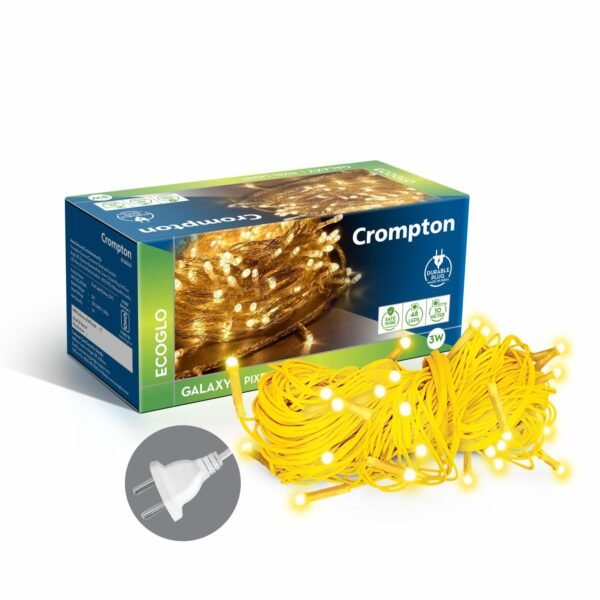 Crompton Galaxy Pixel Light 10 Meter 3W Warm White Ladi Lights | Pack of 1 | 10 Meter, 48 LEDs | Direct 2-pin Plug, BIS Safe Wire | for Home Decoration, Diwali, Festival, Birthday, Marriage