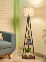 Crosscut Furniture LED Tripod Floor Lamp with 3 Shelves, Brown Jute, Metal Corner Floor Lamp, for Decoration and Gifting