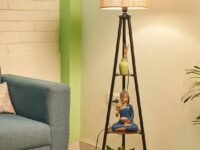 Crosscut Furniture LED Tripod Floor Lamp with 3 Shelves, Brown Jute, Metal Corner Floor Lamp, for Decoration and Gifting