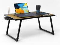 Cubiker Multipurpose Foldable Laptop Table with Cup, Pen Holder & Docking for Tablet | Work from Home, Writing Table, Bed Table, Breakfast Table, Portable (Wooden - 60[cm] x 40[cm] x 24[cm])