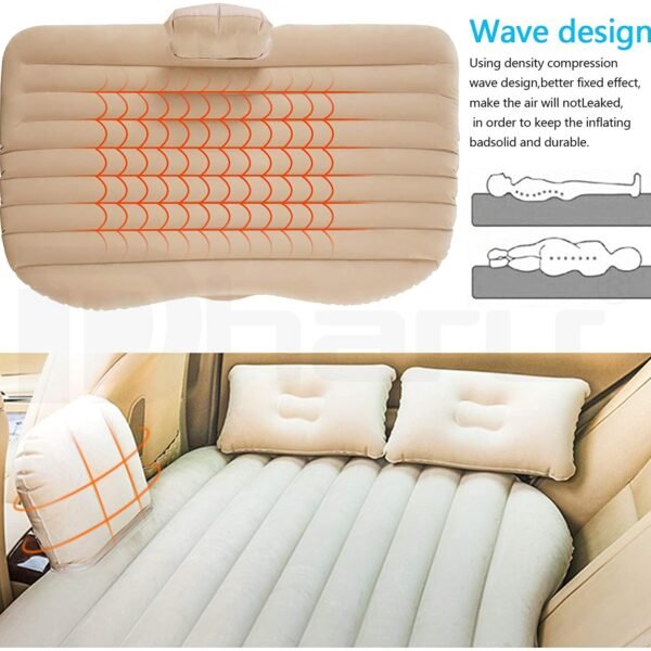 DHARU Portable Multifunctional Baby Car Air Mattress|Car Inflatable Bed with Electric Pump and 2 Air Pillow|Quick Inflatable Back Seat Bed|Travel,Trips,Camping,Picnic,Pool & Beach|Universal Fit|Beige
