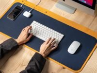 DailyObjects Dart Large Premium Vegan Leather Desktop/Laptop Desk Mat for Work from Home/Office/Gaming | Cable Organiser & Hideway Storage | Extended Mousepad & Water-Resistant - Mustard - Model - R1