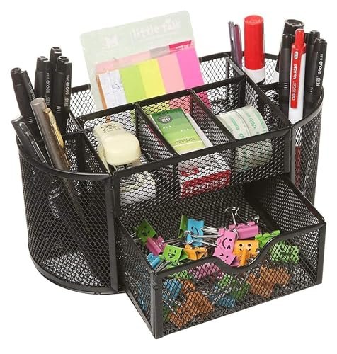 Desk organizer in metal mesh | pen stand use stationery home & office supplies | pen & stationery organizer with smart drawer |make in india product | pen stand for study table | pen holder