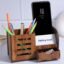 Deskart Desk Organizer With Drawer, Business Visiting Card & Mobile Holder | Multipurpose Wooden Pen And Pencil Holder Stand For Office Desk And Study Table
