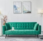 Dr Smith Modern Convertible Folding Futon 3 Seater Sofa Bed,Fabric Sleeper Sofa Couch-Green