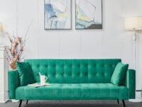 Dr Smith Modern Convertible Folding Futon 3 Seater Sofa Bed,Fabric Sleeper Sofa Couch-Green