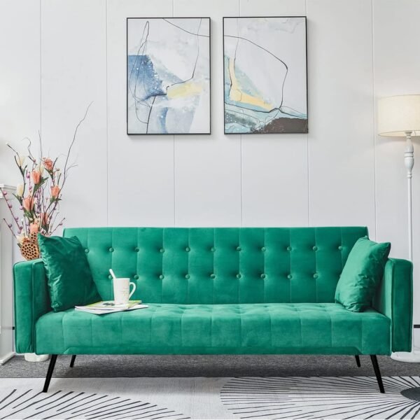 Dr Smith Modern Convertible Folding Futon 3 Seater Sofa Bed,Fabric Sleeper Sofa Couch-Green