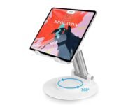 Dyazo Foldable Tablet Stand | Holder Compatible for Desk Compatible for Samsung Galaxy Tabs, iPad All Other Tablets Up to 12.9 inch with 360 Degree Rotation (White)