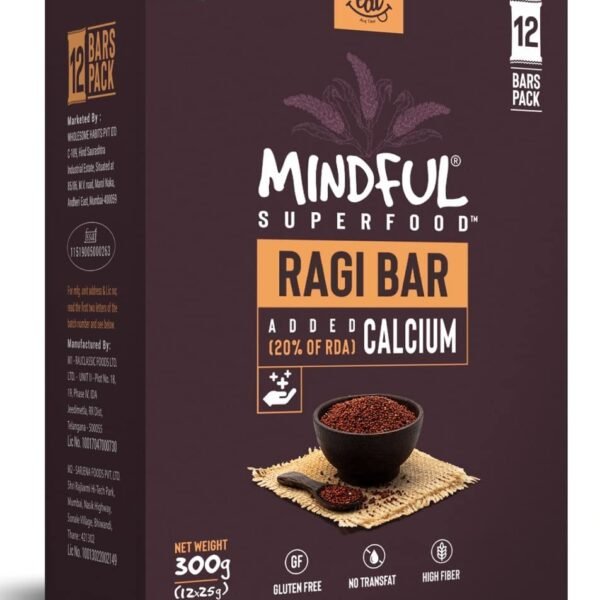 Eat Anytime Mindful Healthy Energy Ragi Bar | Gluten Free & High Fiber | Energy Bar Sugar Free | High Protein Bar | Healthy Bar & Breakfast Protein Bar | Ragi Bar/Energy Bar-300gm(12pcs of 25gm)