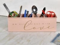 Elan All In One Multifunctional Office Supplies Metal Desk Organizer- Powder Pink (Love, Stationery)