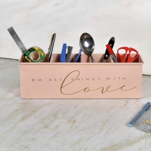 Elan All In One Multifunctional Office Supplies Metal Desk Organizer- Powder Pink (Love, Stationery)