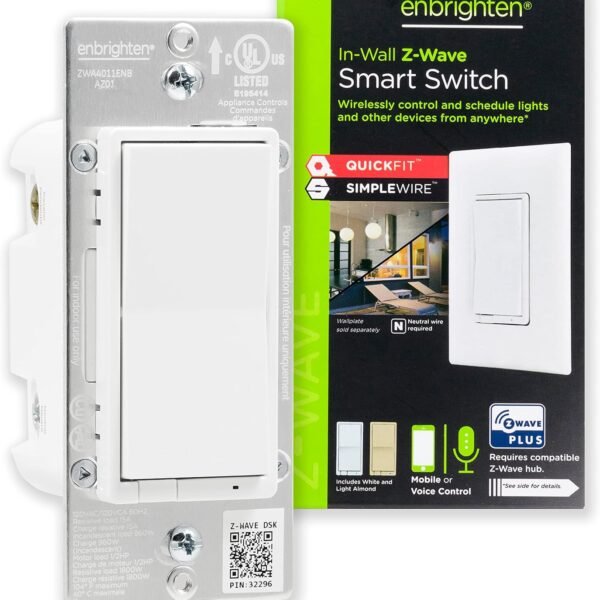 Enbrighten Z-Wave In-Wall Smart Light Switch with QuickFit and SimpleWire, Works with Google Assistant, Alexa, & SmartThings, Z-Wave Hub Required, Smart Home, 700 Series, 58433