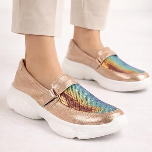 FAUSTO FST 1328 GOLDEN-38 Women's Golden Stylish Slip On Sneakers (5 UK)
