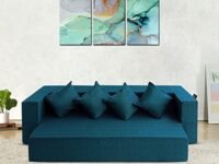 FRESH UP 4 Seater Sofa Cum Bed Polycotton Fabric 78x44x10 Inches Washable Cover with 4 Cushions, Low Floor Seating (Blue-Green, 78x44x10inches | 4 Sits and 2 Sleeps) 4-Person Sofa