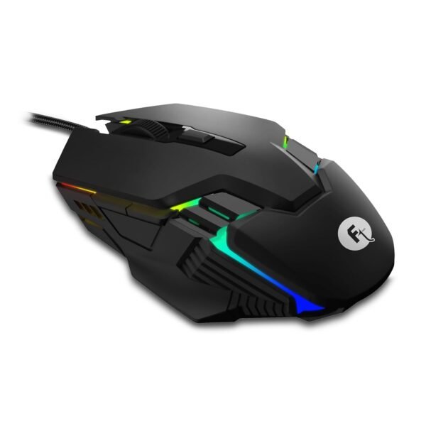 FRONTECH Gaming Mouse, 6-Button USB Wired Mouse with 3600 DPI, Ergonomic Design, 7-Color Rainbow LED, 1.5m Braided Cable, Soft Click – Black (MS-0106)
