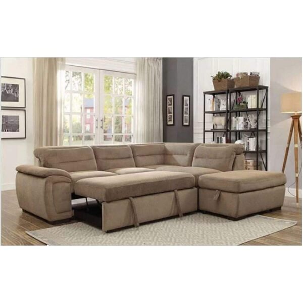 FUNTERIOR Bucks 5 Seater Sofa Bed Fabric Light Brown Sofa Set, Wood, 33 Inch, 80 Inch, Inch