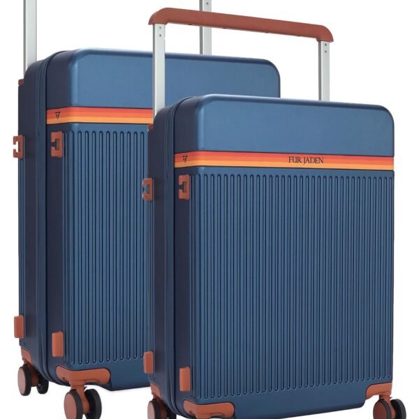 FUR JADEN The Aviator German Polycarbonate Travel Luggage Suitcase with 8 StealthTech Silent Shock Absorbing Wheels, TSA Lock & Aerospace Grade Wide Handle (Cobalt Navy, Set of 2 - Cabin + Medium)