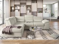 Fabrique Imperial L-Shape Corner 5-Seater Fabric Sofa Set | Adjustable Headrest - Stylish, Luxurious Furniture for Home Office & Living Room | Stainless Steel Legs for Easy Moving - Light Cream (RHS)